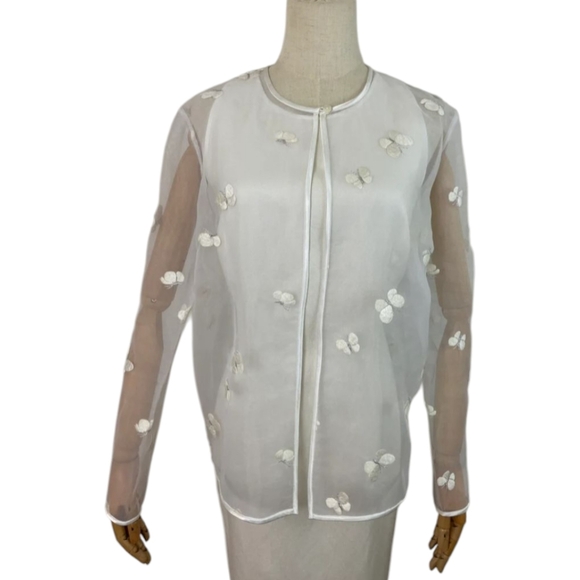 Sheer White Delicate Topper/Blazer Embroidered Butterfly Details Fairycore Sz 6 - Picture 8 of 12